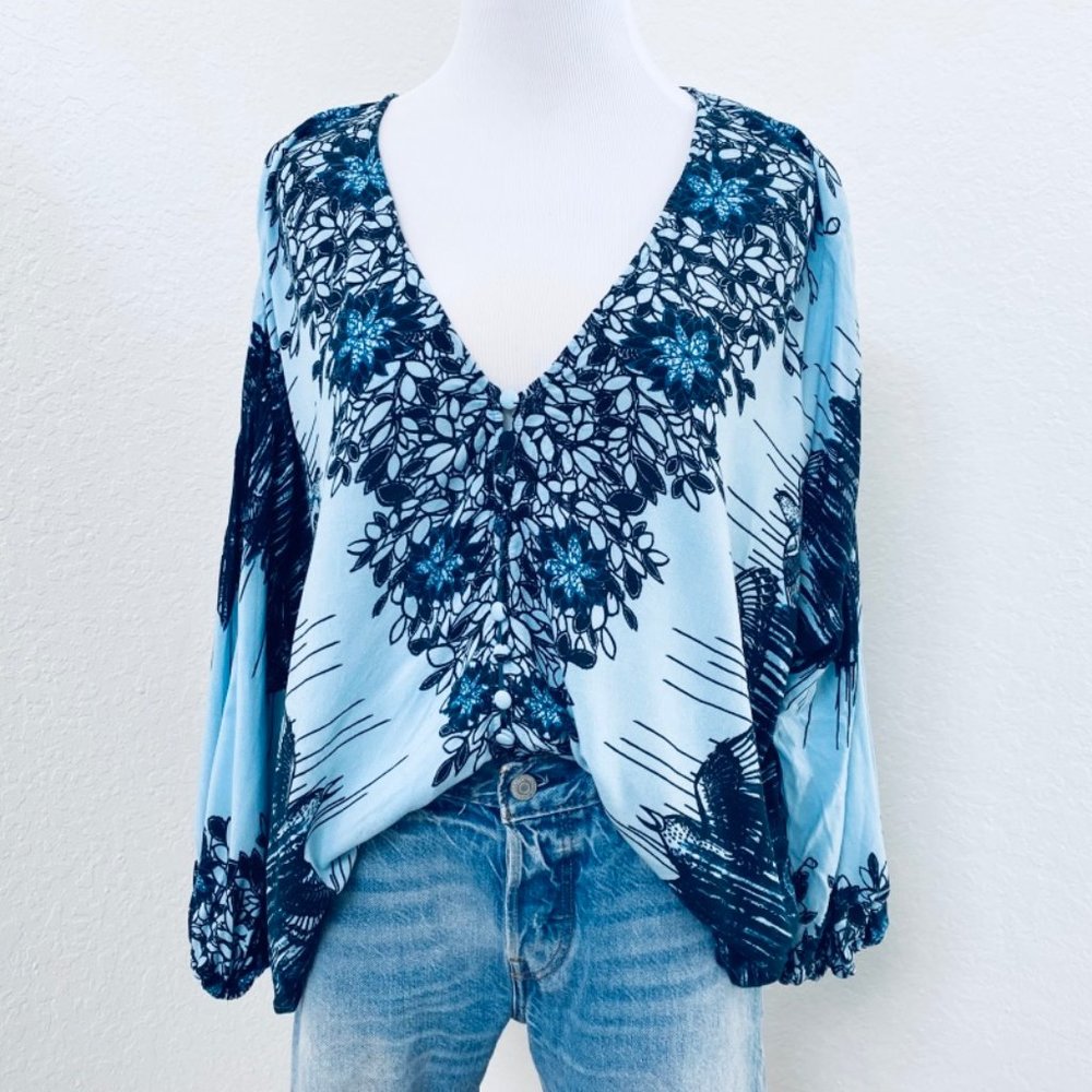 Free People Birds of a Feather Top Blue M